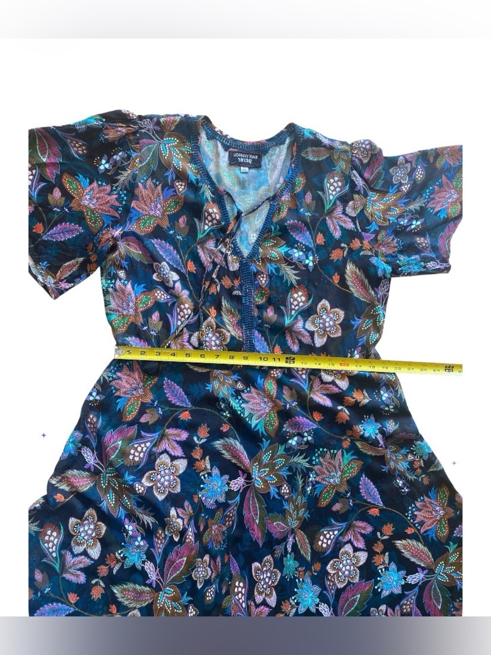 Johnny Was Black Floral Tie-Neck Maxi Dress size L - Picture 14 of 16
